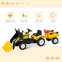 HOMCOM Tractor Pedales Excavadora Infantil Juguete de Montar con Cargador Frontal con Tráiler para Niños 3 Años Carga 35 kg 167×41×52cm(m-7)