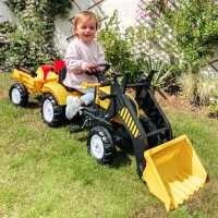 HOMCOM Tractor Pedales Excavadora Infantil Juguete de Montar con Cargador Frontal con Tráiler para Niños 3 Años Carga 35 kg 167×41×52cm(m-8)