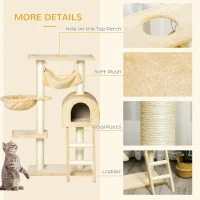 PawHut Cat Tree Tower for Indoor Cats Kitten Activity Centre Scratching Post w/ Hammock House Basket Ladder - Beige(m-6)