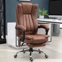 Vinsetto Office Chair with Massage and Heat, Microfibre Reclining Computer Desk Chair with Footrest and Adjustable Height, Swivel Wheels for Home Office, Brown(m-2)
