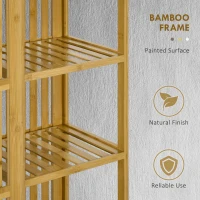 HOMCOM Dulap Deschis din Bambus cu 2 Uși Glisante, Garderobă cu Rafturi și Bară de Haine, 145x35x165 cm, Lemn Natural(m-4)