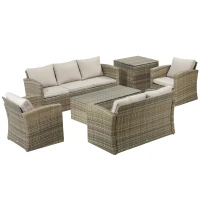 Outsunny Set da Giardino 6 Pezzi in Rattan con Divani, Poltrone e Tavoli Contenitore, Beige(m-10)