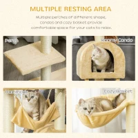 PawHut Cat Tree Tower for Indoor Cats Kitten Activity Centre Scratching Post w/ Hammock House Basket Ladder - Beige(m-5)