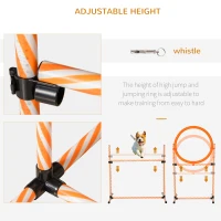 PawHut Dog Agility Equipment Pet Training Set with Adjustable Height Jump Ring Hurdle Whistle Weave Poles Square Pause Box Carry Bag(m-5)