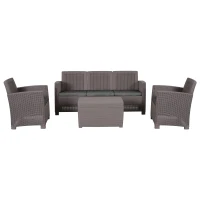 Outsunny Salottino Esterni Componibile in PP Effetto Rattan Set da 4 Pezzi Grigio con Divano, Poltrona, Tavolo Contenitore e Cuscini(m-11)