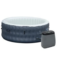 Outsunny Spa Hinchable Redondo para 4 Personas 950L Ø195x68 cm con 108 Chorros de Masaje Control remoto Azul(m-10)