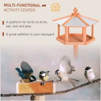PawHut Wooden Bird Table Free Standing Feeder Garden Sheltered Feeding Station Parrot Stand Birdhouse Φ40x113cm(m-6)