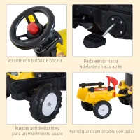 HOMCOM Tractor Pedales Excavadora Infantil Juguete de Montar con Cargador Frontal con Tráiler para Niños 3 Años Carga 35 kg 167×41×52cm(m-5)