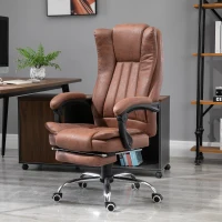 Vinsetto Office Chair with Massage and Heat, Microfibre Reclining Computer Desk Chair with Footrest and Adjustable Height, Swivel Wheels for Home Office, Brown(m-10)