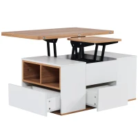Table Basse Relevable Multifonction avec Double Plateau Amovible, Grande Capacité de Rangement, 100x51x47 cm, Blanc(m-6)