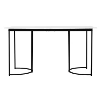 Modern Rectangular Extendable Dining Table with Adjustable Feet, Marble Pattern MDF Top and Metal Frame, 140x80x75 cm, White/Black(m-8)