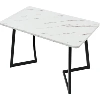 Modern Rectangular Marble Coffee Table with Metal Legs, Kitchen Table for Dining Room,V-shaped Support Legs, 117x68x75 cm, White/Black(m-6)