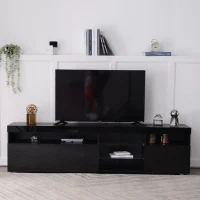 Moderner TV-Schrank mit LED-Beleuchtung, Hochglanz und Glaselementen, Schwarz(m-7)
