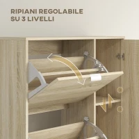 HOMCOM Scarpiera con Specchio per 16 Paia di Scarpe, 4 Cassetti a Ribalta e 2 Armadietti, 82x30x168cm, Rovere(m-6)