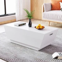 Moderner LED-Couchtisch mit Hochglanzfinish, App-gesteuerter Beleuchtung und verstecktem Stauraum, weiß(m-5)