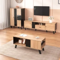 Eleganter Couchtisch mit Schubladen und vielseitigen Aufbewahrungsmöglichkeiten, Schwarz + Holz(m-7)