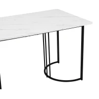 Modern Rectangular Extendable Dining Table with Adjustable Feet, Marble Pattern MDF Top and Metal Frame, 140x80x75 cm, White/Black(m-11)