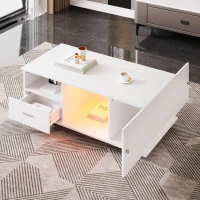 Moderner LED-Couchtisch mit Marmoroptik, App-Steuerung und viel Stauraum, weiß(m-6)