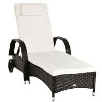 Outsunny Brown Rattan Sun Lounger w/ Adjustable Steel Frame,200Lx73Wx56-103H cm(m-15)