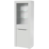 Vitrine Moderne avec Éclairage LED et Étagères, Idéale pour Cuisine, Salon et Bureau, en Aggloméré, 60x35,5x165 cm, Blanc(m-7)