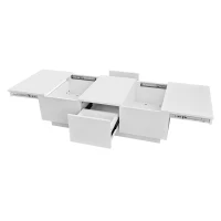 Hochglanz Couchtisch 100x50x31 cm mit Push-Pull-Aufbewahrung und doppelseitigen Schubladen weiß(m-9)