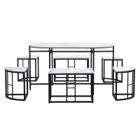 Modern Luxury 6 Seater Dining Table Set with Six Chairs, MDF Seat Cushions and Gold-Plated Iron Frames, Black(m-9)