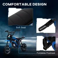 HOMCOM 24V Electric Motorbike with Twist Grip Throttle, Music, Horn, 12" Pneumatic Tyres, 16km/h Max Speed - Blue(m-9)