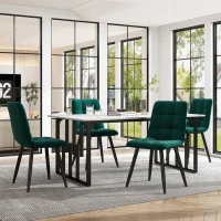 Modern Oblong Dining Room Tables with Iron Square Tube Legs, Kitchen Units with Marble Pattern, 140x80x75 cm, White+Black(m-1)