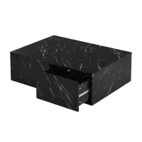 Table basse multifonctionnelle gigogne modulable en marbre, grande table avec tiroirs, petite table avec rangement, 100x33,5x70 cm + 32x32x50 cm, Noir(m-7)