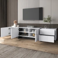 TV-Schrank in Hochglanz mit Türen, Schubladen und Regalen, modernes Design, Weiß und Schwarz(m-5)