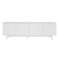 Mueble TV elegante de estilo lujoso con puertas estructuradas y estantes ajustables, 175x38x56 cm, Blanco