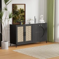 Sideboard mit Glastüren aus Rattan, halbrundem Design und großem Stauraum, Schwarz(m-4)