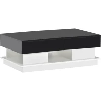 Table Basse de Salon Moderne Multifonctionnelle avec Plateau Relevable, Tiroirs Cachés et Étagère Extensible, 99x60x36 cm, Noir+Blanc(m-2)