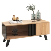 Eleganter Couchtisch mit Schubladen und vielseitigen Aufbewahrungsmöglichkeiten, Schwarz + Holz(m-10)