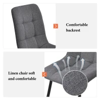 Set of 4 Ergonomic Linen Upholstered Dining Chairs with Metal Frame and Backrest for Kitchen or Dining Room, Gray(m-5)