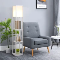 HOMCOM 3-Tier Floor Lamp, Floor Light with Storage Shelf, Reading Standing Lamp for Living Room, Bedroom, Kitchen, Dining Room, Office, Dorm, 160cm, White(m-14)