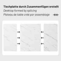 Modern Rectangular Extendable Dining Table with Adjustable L-shaped Support Legs, Marble Pattern Top, Table for Dining Room Living Room, 140x80x75 cm, White/Gold(m-7)