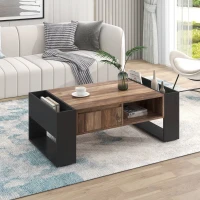 Couchtisch mit Holzmaserung, grifflose Schublade und doppelseitigem Stauraum, anthrazit, Schwarz + Grau(m-8)