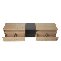 TV-Schrank mit Schubladen und Glastrennwänden im Farbblockdesign , Schwarz + Holz(m-7)