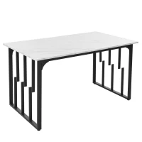 Modern Oblong Dining Room Tables with Iron Square Tube Legs, Kitchen Units with Marble Pattern, 140x80x75 cm, White+Black(m-2)