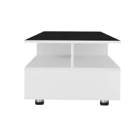 Table Basse Moderne avec Deux Tiroirs, Contrôle via Application Mobile et Éclairage LED, , 110x38,5x55 cm, Noir(m-7)