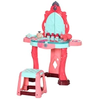 AIYAPLAY Toucador Infantil com Banco Espelho Luz Música e Secador Inclui 18 Acessórios Toucador de Maquilhagem 57x34x76cm Multicor(m-11)