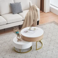 Ensemble de Tables Basses Relevables et Extensibles avec Deux Tiroirs, Design Élégant en MDF, 70x70x42/56,5 + 60x60x24 cm, Blanc(m-5)