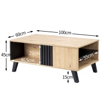 Eleganter Couchtisch mit Schubladen und vielseitigen Aufbewahrungsmöglichkeiten, Schwarz + Holz(m-3)