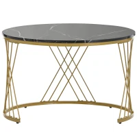 Ensemble de table basse gigogne moderne en MDF, finition effet marbre et structure en métal, 70x70x45 cm et 45x45x40 cm, Noir(m-8)