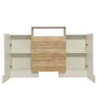 Sideboard und mit LED-Beleuchtung, Modernes Design und Viel Stauraum, Weiß + Holzfarbe(m-9)