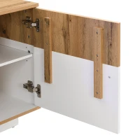 Meuble TV Bas Mobile avec Lumières LED Changeantes, Étagères en Verre et Tiroirs, 180x35x50 cm, Naturel(m-11)