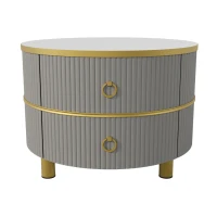 2-in-1 Couchtisch-Set mit Marmormuster und Hochglanz, runde Tische mit Schubladen, MDF und Metallbeine, Weiß+Schwarz(m-5)