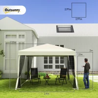 Outsunny Tonnelle Barnum Pliant Pop-up imperméabilisé Style Colonial 3L x 3l x 2,55H m 4 moustiquaires + Sac de Transport Beige Noir(m-3)