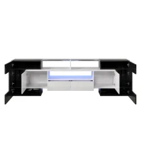 Moderner TV-Schrank Hochglanz mit LED-Beleuchtung und Glasoberfläche, Schwarz und Weiß(m-10)